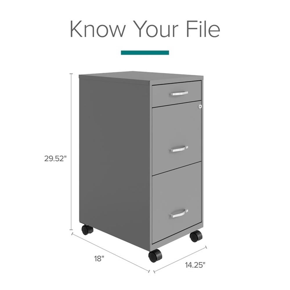 Pemberly Row 3 Drawers Vertical Silver Metal Filing Cabinet Pre-assembled