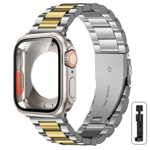 Correa Eslabon De Acero Inoxidable + Case Unisex Para Apple Watch Ultra 44 mm