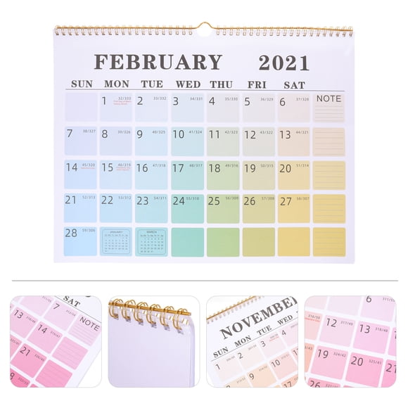 GETAJGHSD 1Pc 2021 English Edition Wall Calendar Paper Hanging Calendar Notepad with Hook for Easy Suspension
