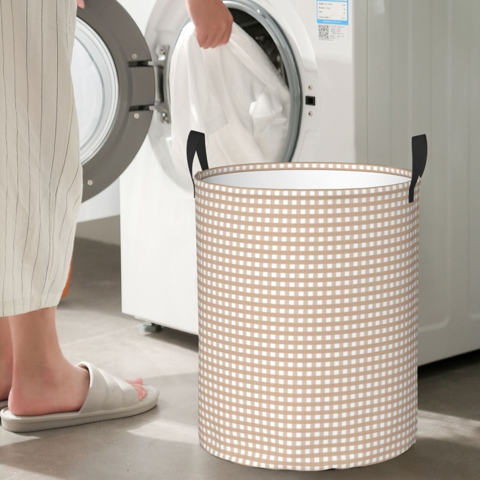 Large Laundry Basket with Handles - Brown Gingham Kids Baby Dirty Clothes Laundry Hamper for Bedroom Aesthetic