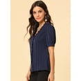 thumbnail image 4 of INSPIRE CHIC Women's Ruffle V Neck Puff Sleeve Blouse Button up Casual Tops, 4 of 6