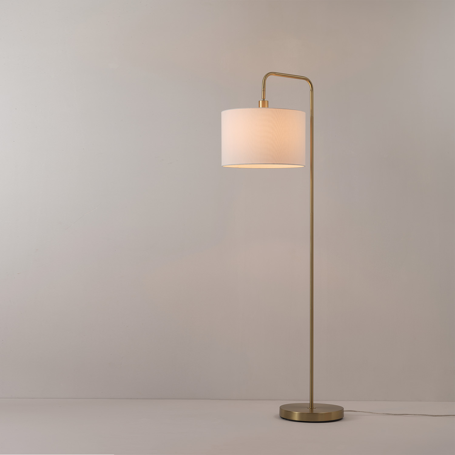 58" Brass Floor Lamp with White Linen Shade, On/Off Rotary Switch on Socket, Home Office Accessories