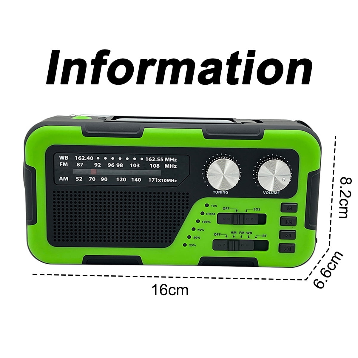 Hand Crank, AM/FM/NOAA Broadcasts for Extreme Conditions Solar-Powered Emergency Weather Radio