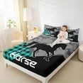 thumbnail image 4 of Manfei Farm Horse Queen Sheet Sets 4 Pieces, Black Cyan Plaid Flat Sheet, Animal Theme Queen Fitted Sheet, Super Cozy Room Decor, 4 of 7