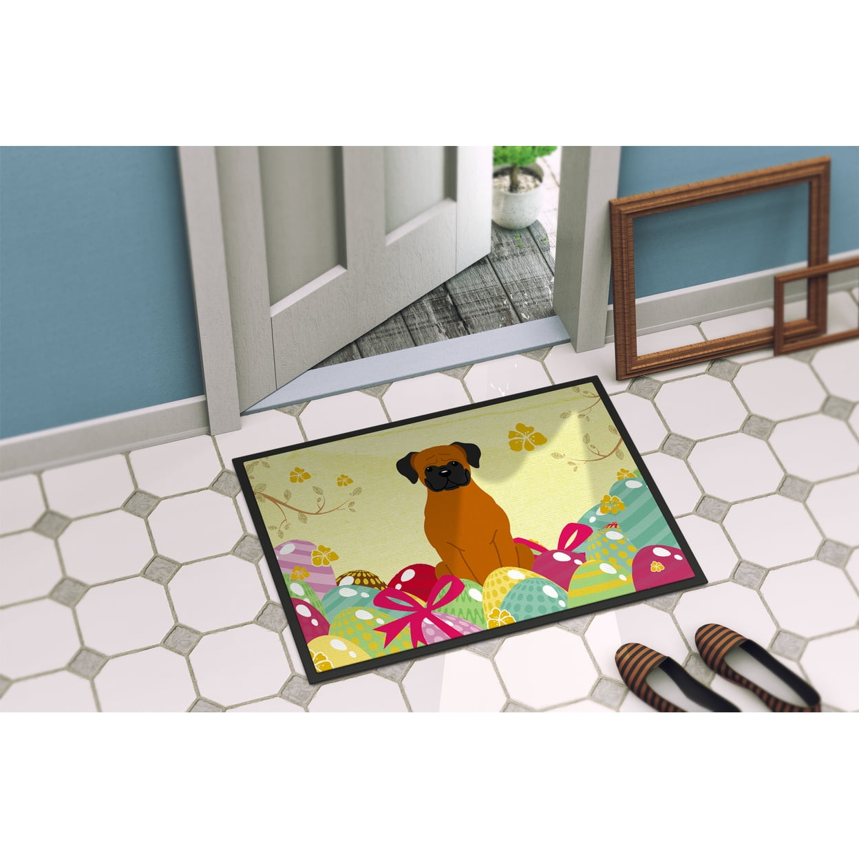 Carolines Treasures BB6115JMAT 24 x 36 in. Easter Eggs Fawn Boxer Indoor or Outdoor Mat