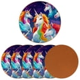 thumbnail image 2 of Unicorn Round Coasters Set of 6, Microfiber Leather Drink Coasters, 11x11 cm/4.3x4.3 in, Table Coasters for Glasses, Cups, Mugs - Black, 2 of 6