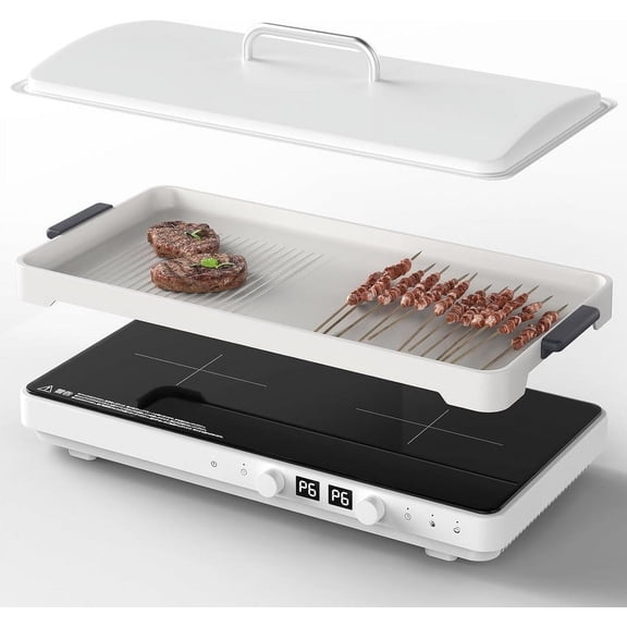 VBGK Double Induction Cooktop,110v 2 Burners Electric Cooktop, Portable Induction Stove Countertop Burner 60Hz,with Removable Grill Griddle Pan Non-stick, Induction Burner.