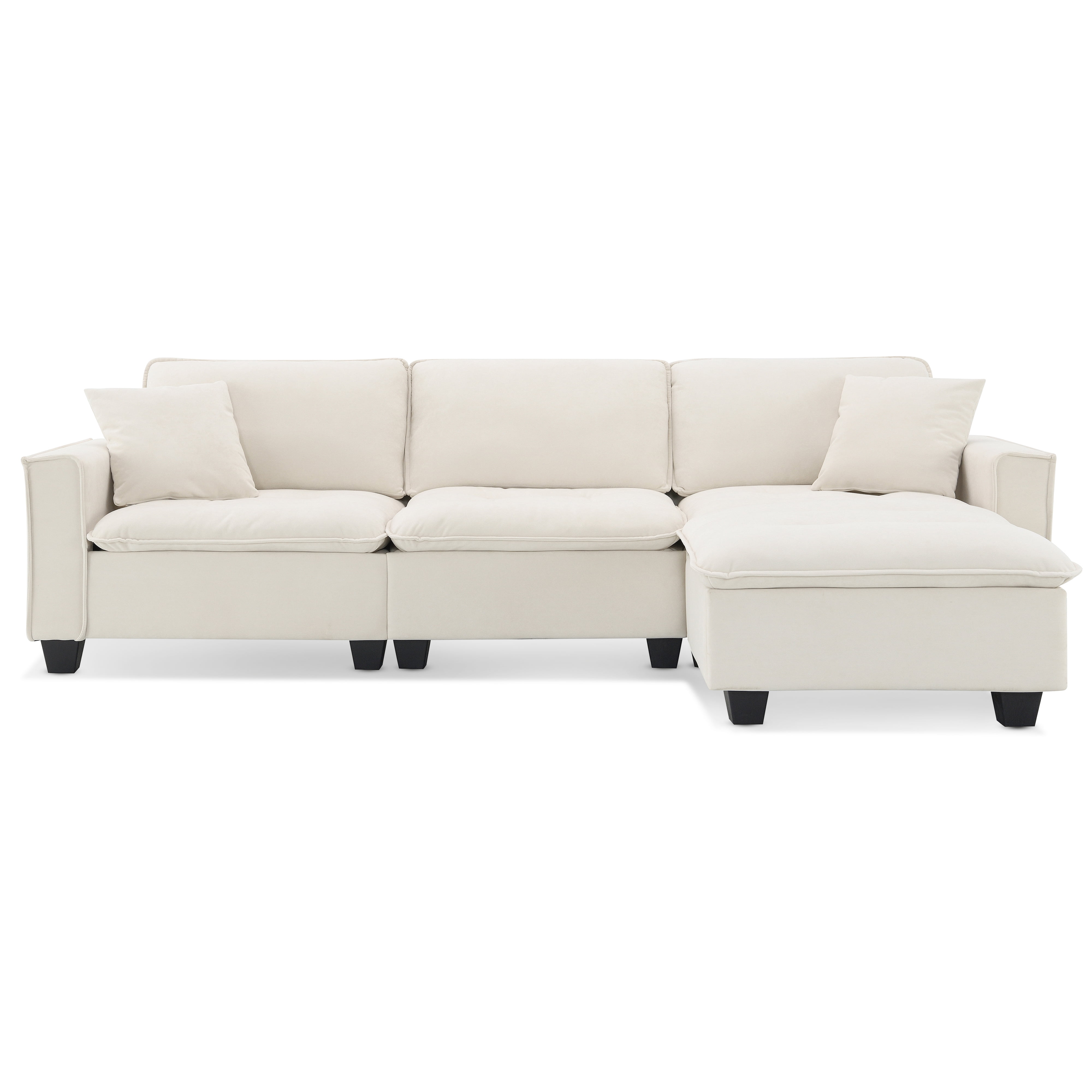MAYEERTY 100x59" Modern Convertible Sectional Sofa - L-Shaped Reversible 4-Seat Suede Velvet Sleeper with Pillows/Ottoman for Living Room/Apartment, 3 Colors