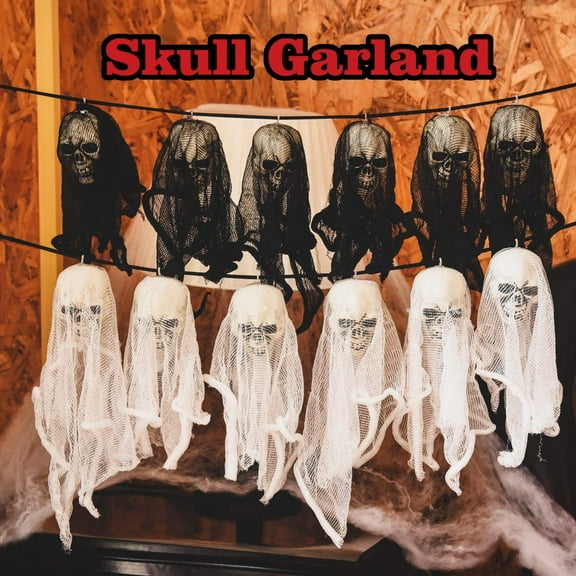 Fun Little Toys 2 Pack Halloween Skull Ghost Garland, Halloween Decor, Halloween Garland, Halloween Decorations Clearance, Halloween Party Decorations, Halloween Decorations Outdoor Indoor