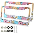 thumbnail image 2 of GZHJMY Cute Cartoon Bear License Plate Frames 2pcs, Waterproof Aluminum Alloy Front Rear Tag Car License Plate Cover with Screw Cap Set for US Vehicles, 12 x 6 Inch, 2 of 7