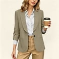 thumbnail image 2 of Women's Dress Blazer Jacket Ruched Sleeve Office Shawl Collar Jacket with Single Button Business Casual 3/4 Sleeve Suit Coat, 2 of 9