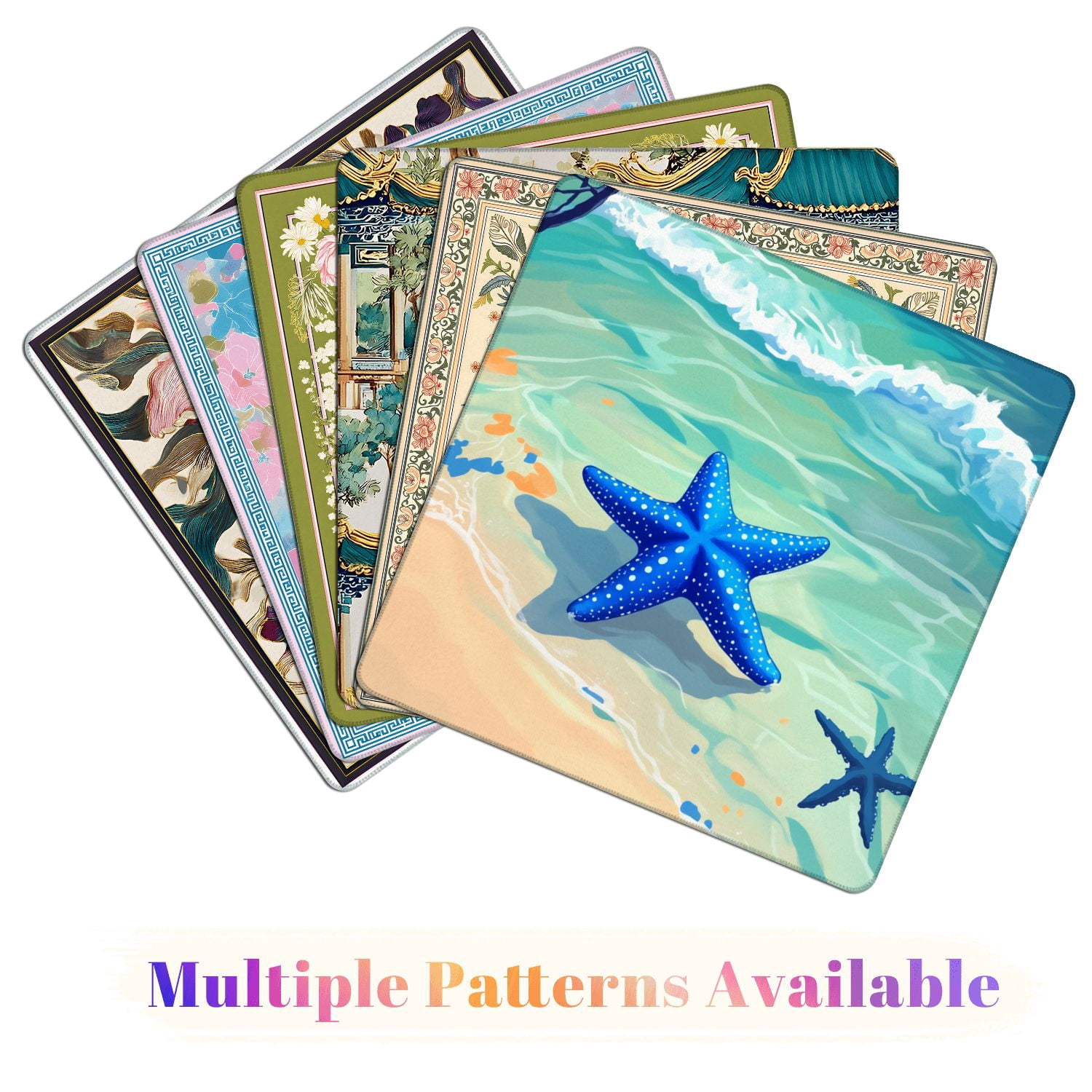 Mahjong Mat 31.5" x 31.5" Blue Starfish Tropical Shoreline Turquoise Waves Coastal Beach Non-Slip Noise Reduction American Mahjong Tiles Table Cover for Dominoes Poker Card Board Games Gift