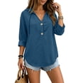 thumbnail image 4 of Oiangi Hoodie for Women Drawstring Long Sleeve Button V Neck Tops Casual Lightweight Fall Pullover Hooded Blue L, 4 of 8