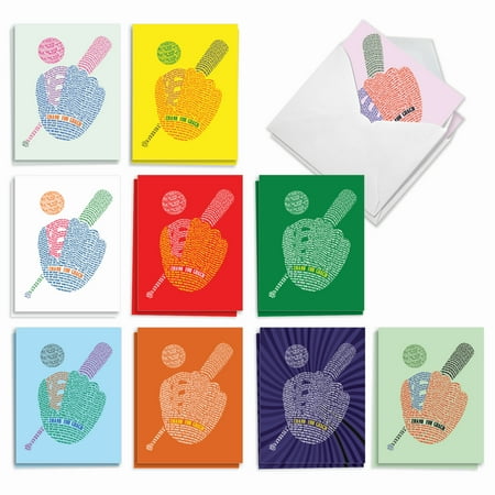 The Best Card Company 20 Assorted Thank You Notes Box Set (Coach, Team) 4 x 5.12 Inch with Envelopes (10 Designs, 2 Each) Baseball Mitt AM3124TYG-B2x10