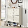 thumbnail image 3 of Vinform Shoe Storage Cabinet with 2 Flip Drawers for Entryway, Farmhouse Wood Shoe Cabinet, Freestanding Narrow Shoe Rack Organizer with Metal Legs for Hallway Living Room (Gray), 3 of 7