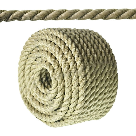 HOSTIC 3/4 in 100 FT Twisted 3 Strand Synthetic Polypropylene Rope Artificial Manila Rope Suitable for Tree Work Camping Navigation Swing