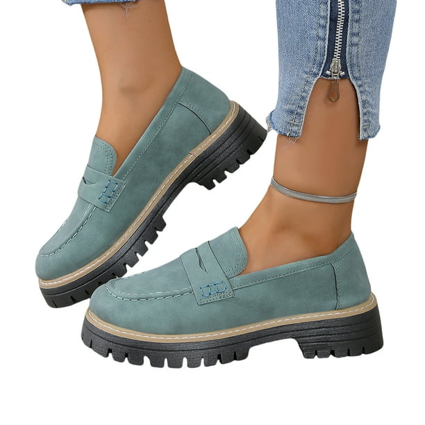 Mocasines Cómodos para Zapatos Suela Gruesa Mujer Combinados Uso Diario