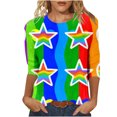 thumbnail image 2 of Xdegoge T-Shirt for Women Crewneck 3/4 Sleeve Casual Pastel Gradient Rainbow Striped Pattern Loose Fit Soft Flowy Breathable Modern Aesthetic Daily Spring Fashion Tops, 2 of 6