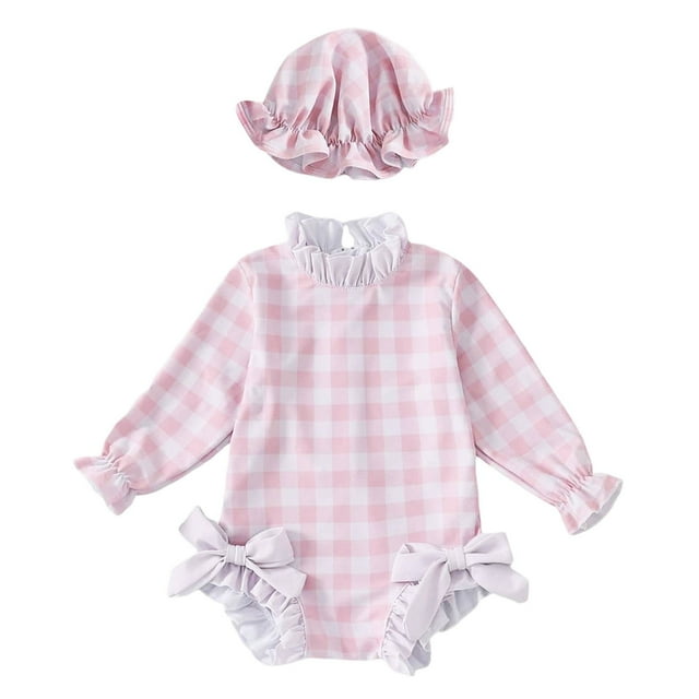 Girl Rash Guard Swimwear Cute Long Sleeve Sun Protection Toddler Bathing Suit Girl 6-12 Months