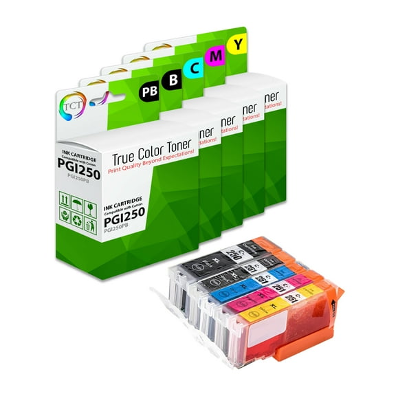 TCT PGI250 CLI251 Ink Cartridge 5 Pack - Compatible With Canon PGI-250 CLI-251