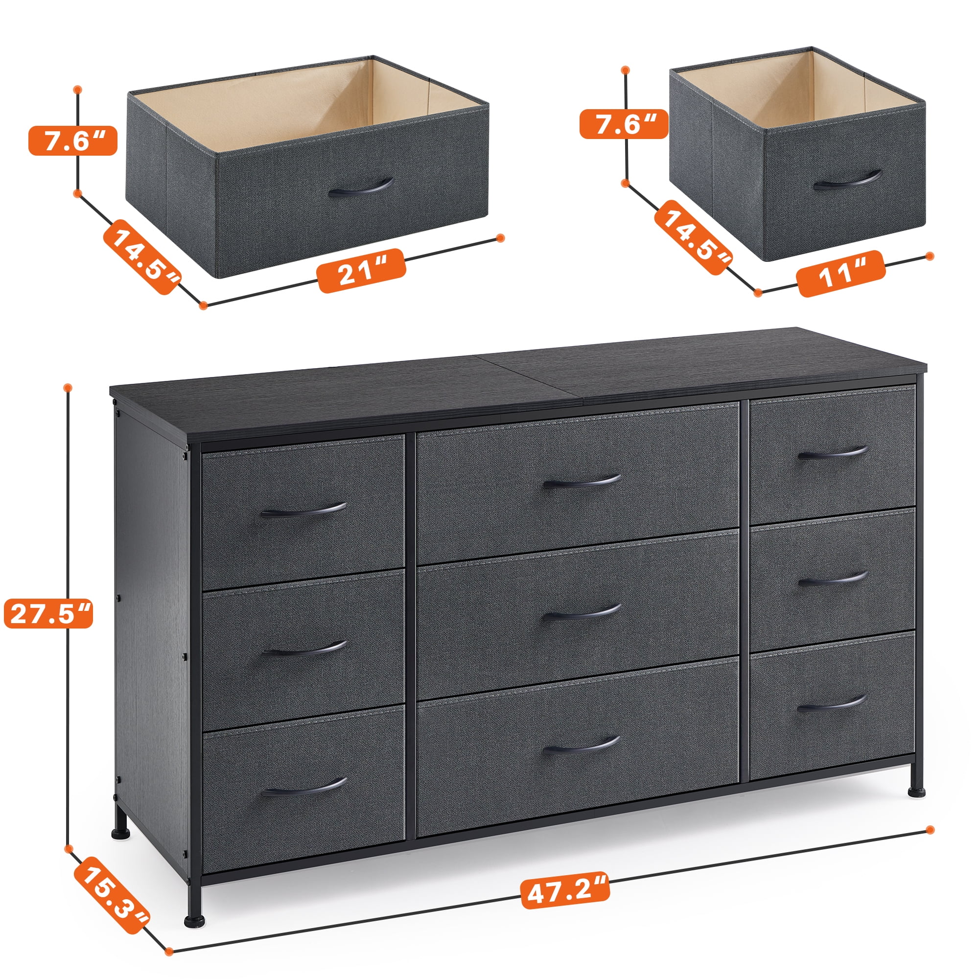 EnHomee 9Drawer Grey Dresser & TV Stand, Large Storage Unit for Bedroom/Living Room  (图4)