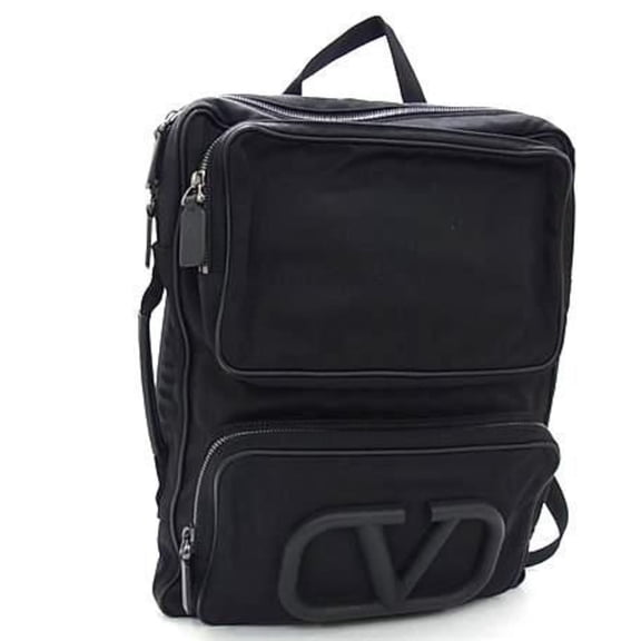 Pre-Owned VALENTINO GARAVANI Supervee VLTN Backpack (VY2B0A53DZK) in black textile... (Good)