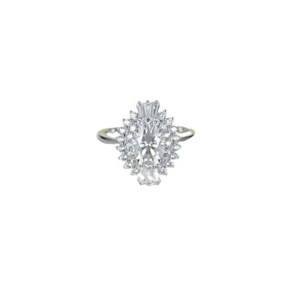 HeartsAndYou 1.8ct Oval Cut Moissanite Engagement Ring for Women 18k White Gold over Silver Halo Unique Design