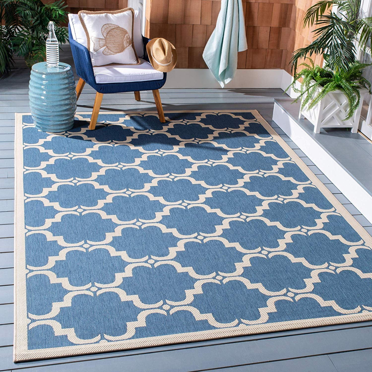 Safavieh Courtyard Collection CY6009243 Blue and Beige Indoor/ Outdoor