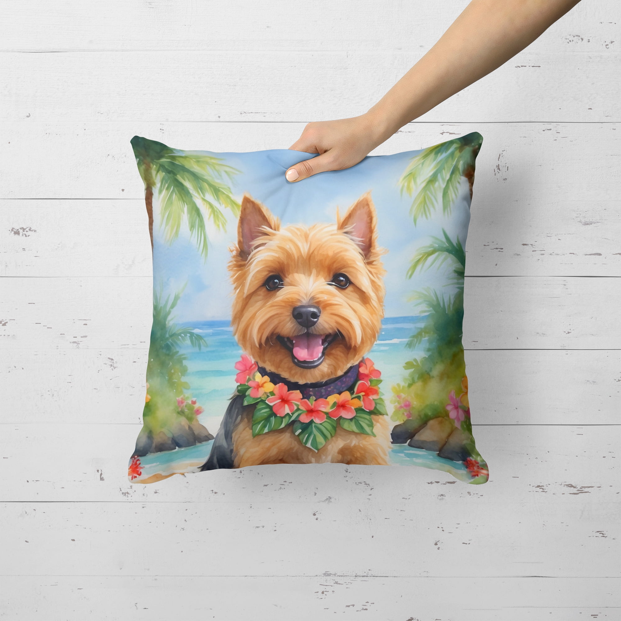 Norwich Terrier Luau Throw Pillow 18 in x 18 in