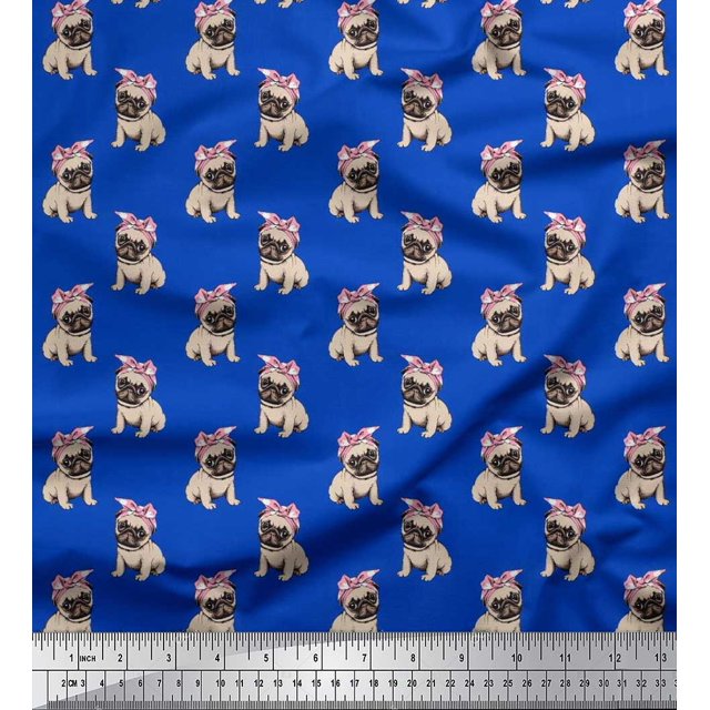 Soimoi Velvet Fabric Pug Dog Print Fabric by Yard 58 Inch Wide