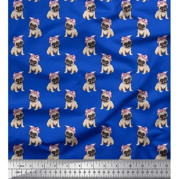 Soimoi Rayon Fabric Pug Dog Print Sewing Fabric Yard 56 Inch Wide