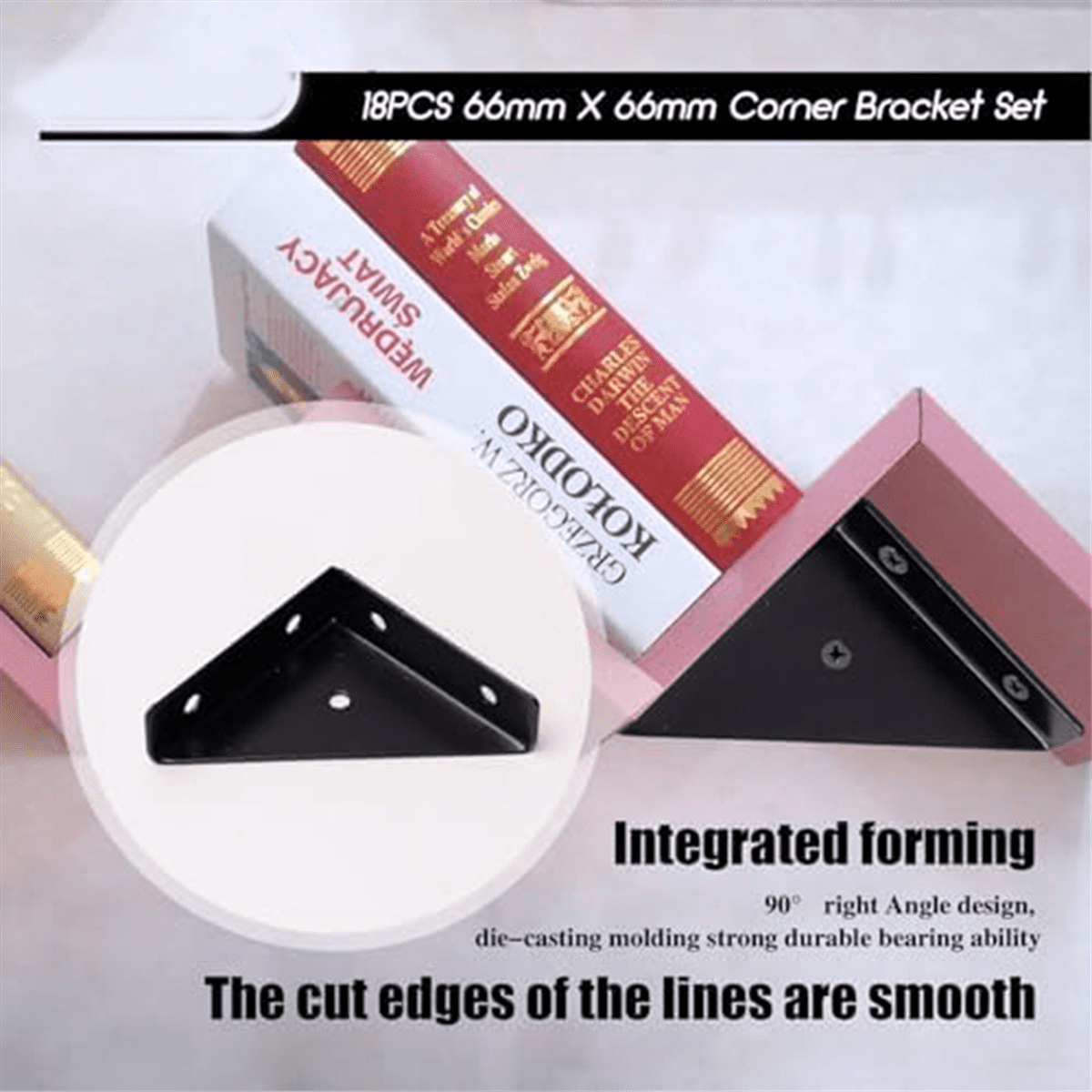 Angle Bracket, Metal Angle Bracket, Triangular Shelf Bracket, Corner Table Connector for Bed, Table, 66mm x 66mm,18 Pcs