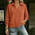 thumbnail image 7 of ClodeEU Women's Collared V Neck Long Sleeve Cropped Sweatshirt,Casual Loose Pullover Top Orange,Women's Plus M, 7 of 7