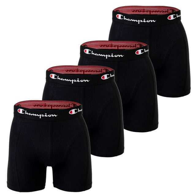 Champion Calzoncillos bóxer para hombre, pack de 4 - algodón, logo en cintura, color liso Negro S (Small)