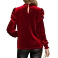 thumbnail image 5 of Lenpel Velvet Tops for Women Ruffle Long Sleeve Mock Neck Cut out Ruched Dressy Casual Blouses Trendy Velour Shirts(Red,X-Large), 5 of 7