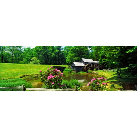 Trees around a watermill Mabry Mill Blue Ridge Parkway Floyd County Virginia USA Canvas Art - Panoramic Images (6 x