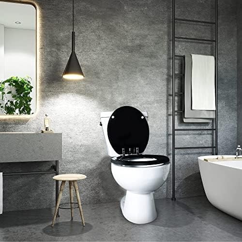 Black Round Toilet Seat Natural Wood Toilet Seat with Zinc Alloy Hinges, Easy to Install also Easy to Clean, Scratch Resistant Toilet Seat by  (Round, Black)