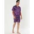 thumbnail image 2 of Unique Bargains Men's Sleepwear Short Sleeve Top and Pants Satin Pajama Set S Purple, 2 of 5