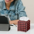 thumbnail image 6 of POLERO PU Leather Square Tissue Box Cover - Red Buffalo Plaid Tissue Cube Box Holder with Metal Button Bottom, Decorative Organizer for Vanity Toilet Night Stand Table Office Car, 6 of 7