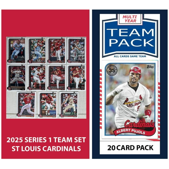 Cardinals Multiyear 20 Card Pack Pujols   2025 Topps Series 1 Team Set