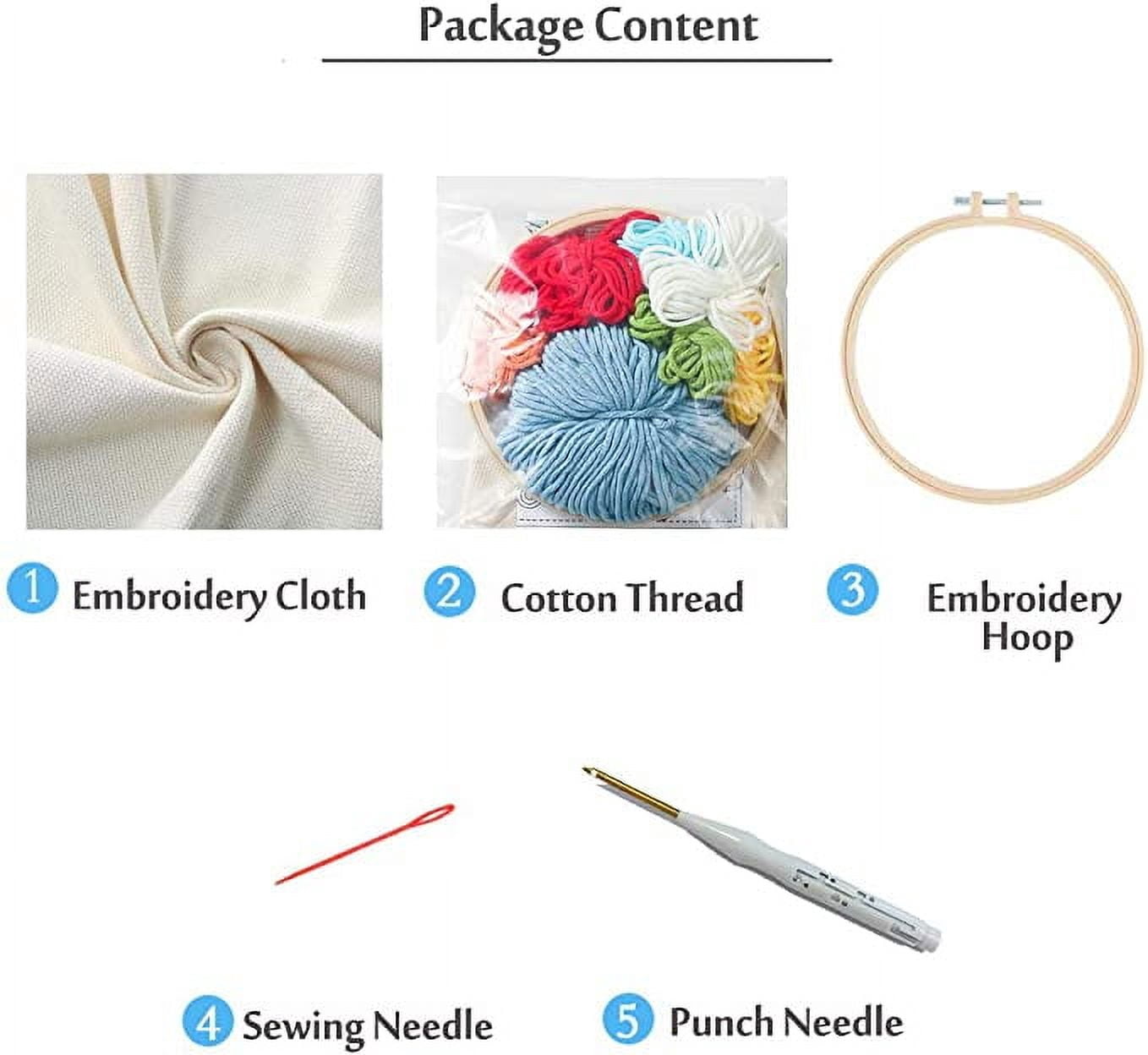 2 Pack Sky Night,Sunrise Easy Punch Needle Embroidery Starter Kits for Kids and Adults Beginners with Punch Needle Tool,Threader, Stamped Fabric Embroidery,Hoop,Pen, Punch Needle Kits