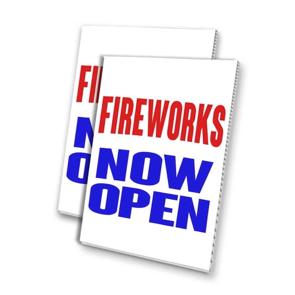 Fireworks Now Open (24" X 36") 4mm Corrugated Plastic Panel, Graphics Applied To 1 Side (Pk of 2)