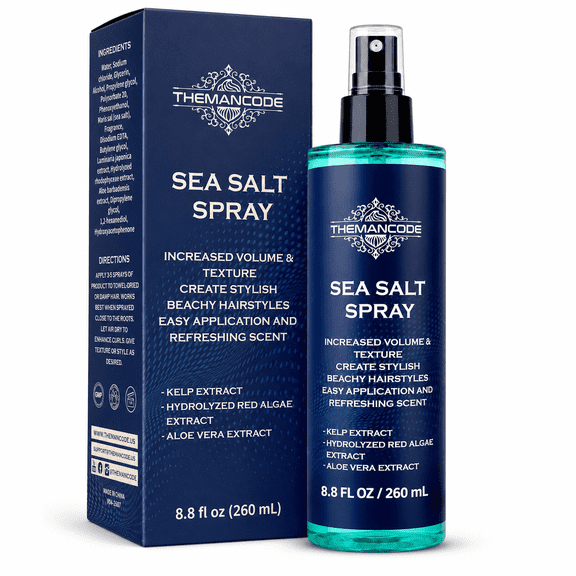 THEMANCODE Sea Salt Spray for Men, 8.8 fl oz Texturizing Sea Salt Hair Spray for Beach Waves, Volume & Texture, Hair Styling Spray, Travel Essentials, Father’s Day Gifts for Men