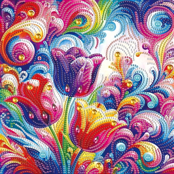 5D DIY diamond art painting kit, gorgeous tulips special shape diamond canvas, that can relieve stress and relax and can be used for home wall decoration