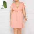 thumbnail image 3 of Vestido de Verano de Manga Corta para Mujeres de Verano Sexy de Tamaño Grande Vestido de Cuello en V de Color Sólido, Poliéster, 3 of 8