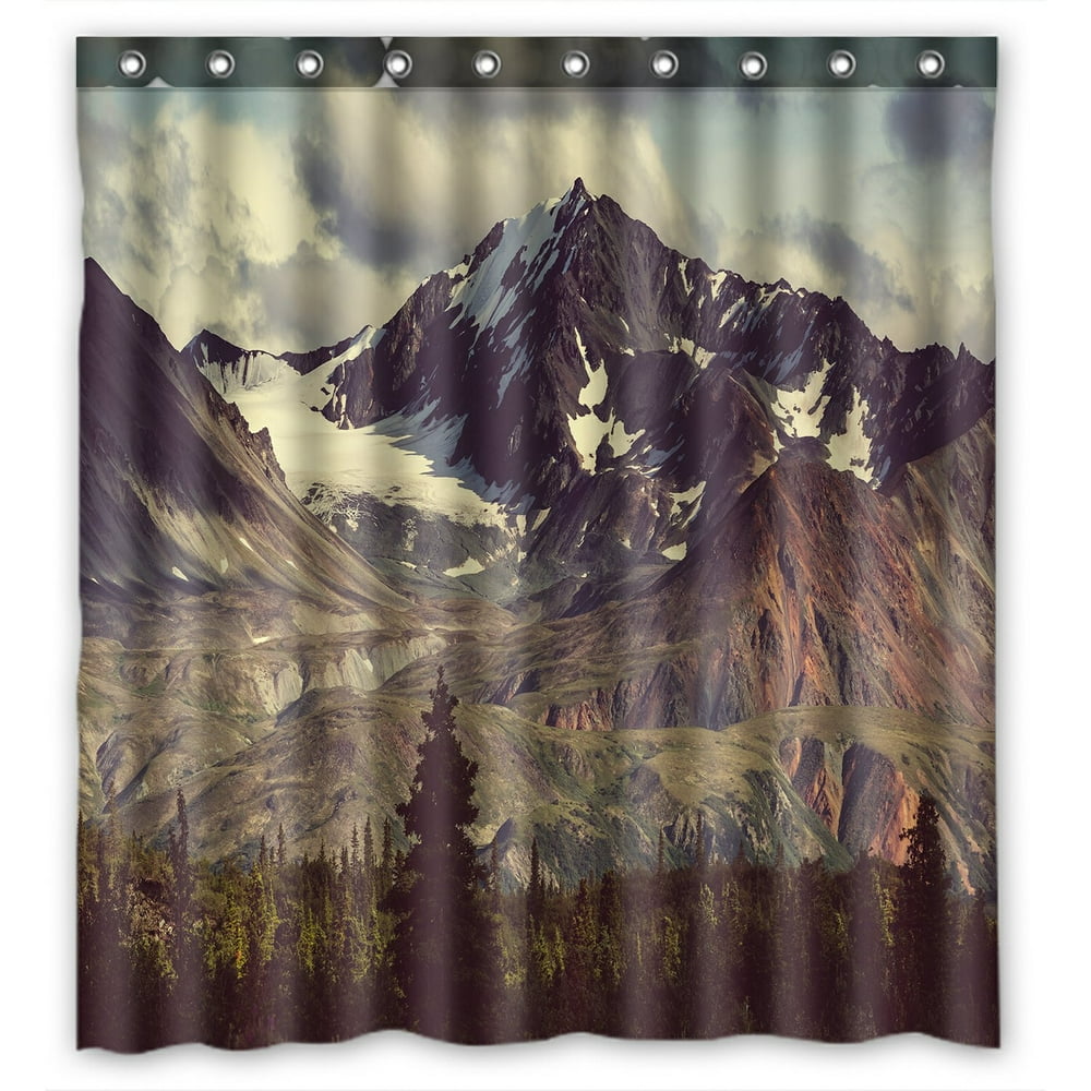 PHFZK Snowy Nature Shower Curtain, Forest Woodland Mountain Landscapes