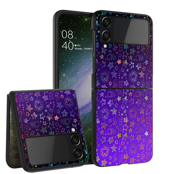 ANJ  Hard Protective Printed Case Cover Compatible with Samsung Galaxy Z Flip 4 - Purple Stars