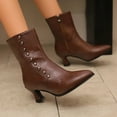 thumbnail image 2 of Woman Boots Mid Calf Kitten Heel Thick Velvet Pointy Toe Booties with Side Zipper Casual Warm Short Boots Comfortable Winter Shoe for Women's Trendy Brown 6, 2 of 10