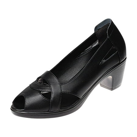 

CHOII Promotion! Women s Round Toe Wedges With Low Tops Shoes High Heels Thong Sandals Velcro Buckle Ankle Strap Sandals for Ladies Black/7.5