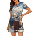thumbnail image 1 of Easygdp Sunset Airplane Travel View Camisón de manga corta para mujer, informal, estampado, 1 of 6